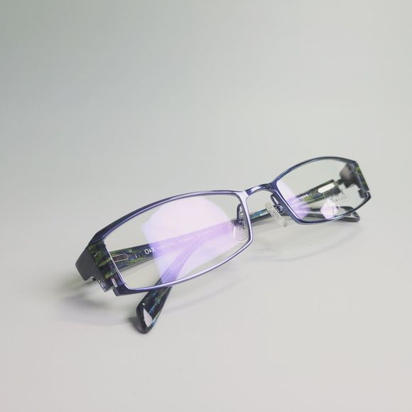 O&X NY OT-208U Titanium eyeglasses green blue stripe full frame 53-18 136 C7 - Picture 6 of 13